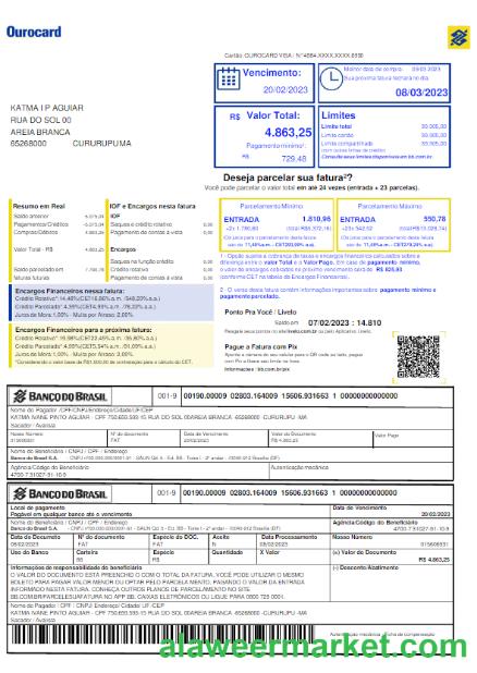 BRASIL BANCO DO BRASIL utility bill Word and PDF template
